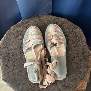 Free People Lace-Up Espadrilles - Blue and Pink